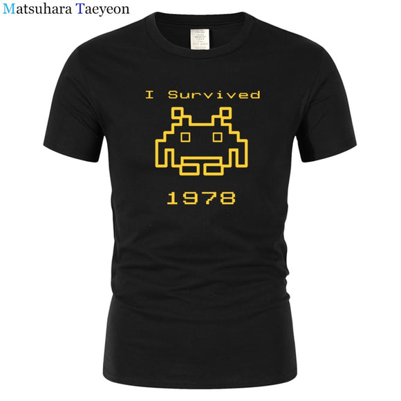 I Survived 1978 Men Tops Tees Gaming T Shirts video game Space Invaders space alien geek nerd pop culture atari Novel t137